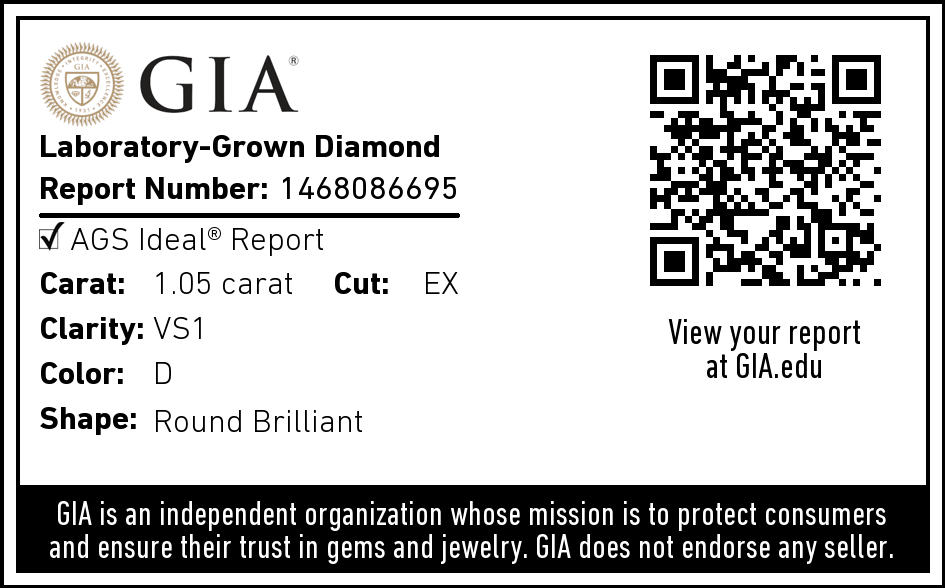 1.05 Carat Round Brilliant Lab Diamond Solitaire Engagement Ring - Shape of Brilliant