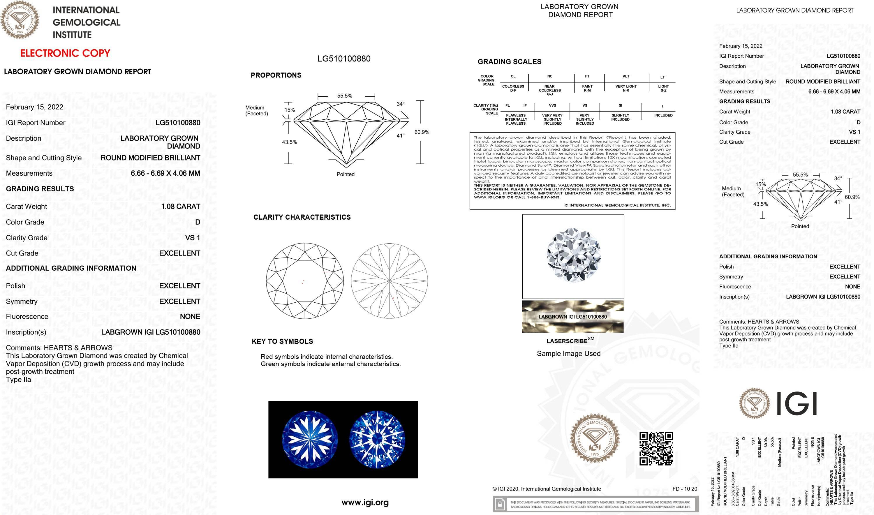 1.08 Carat Round Lab Grown Diamond Engagement Ring - Shape of Brilliant