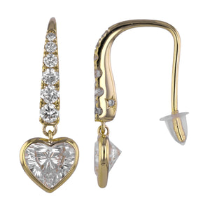 Loving Heart Yellow Gold Drop Earrings