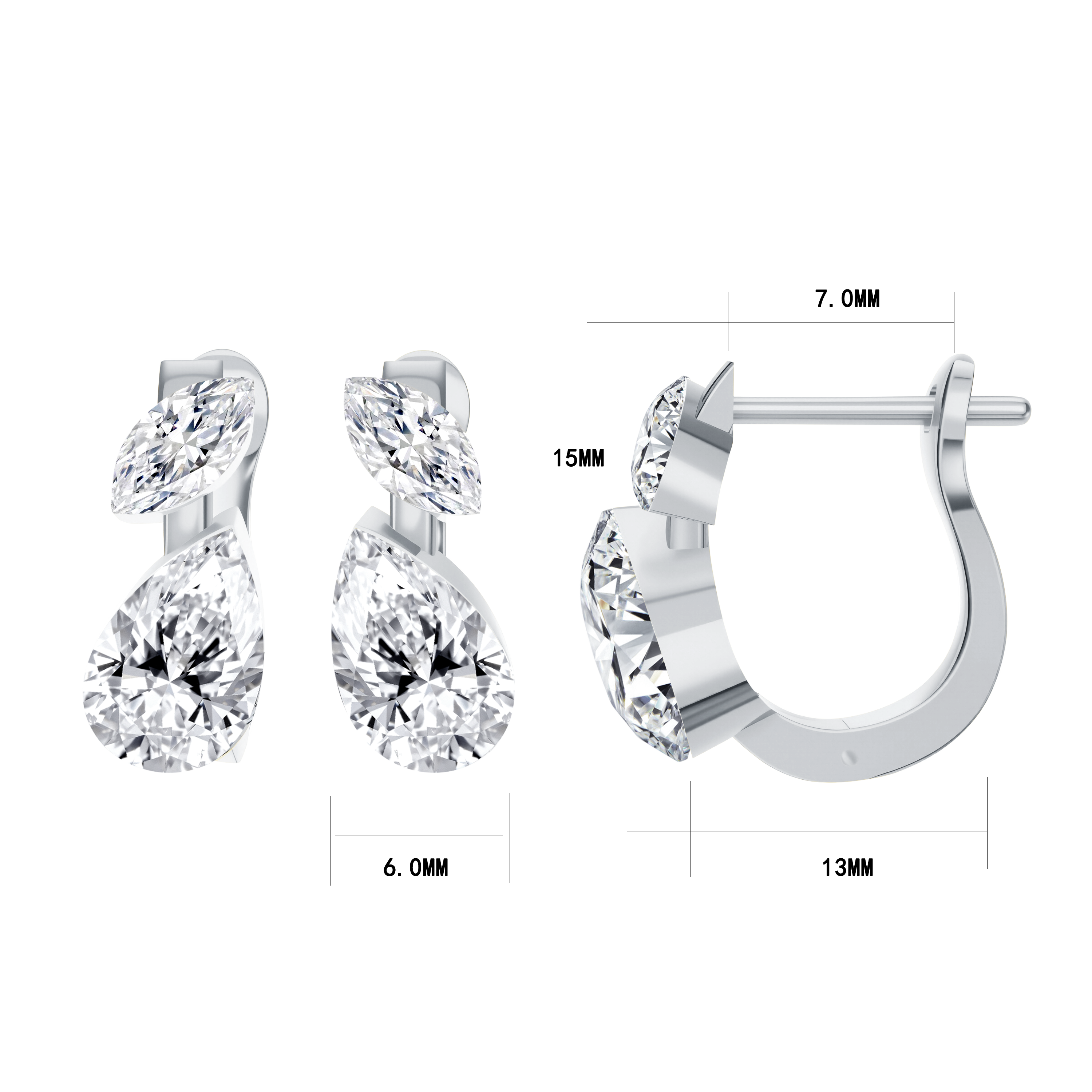 14K white gold marquise & pear diamond earrings