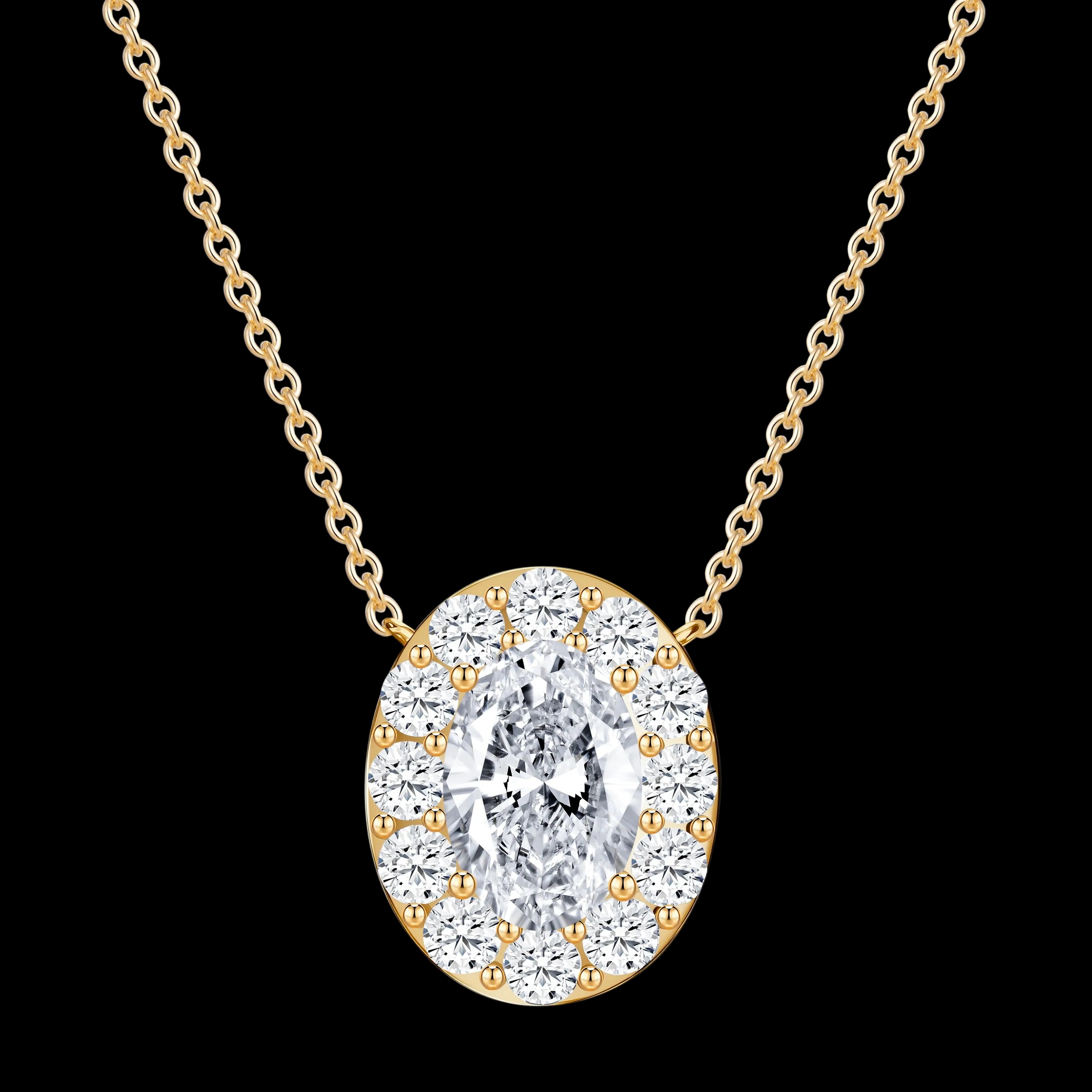 14K yellow gold necklace featuring a 2.00 carat oval lab diamond