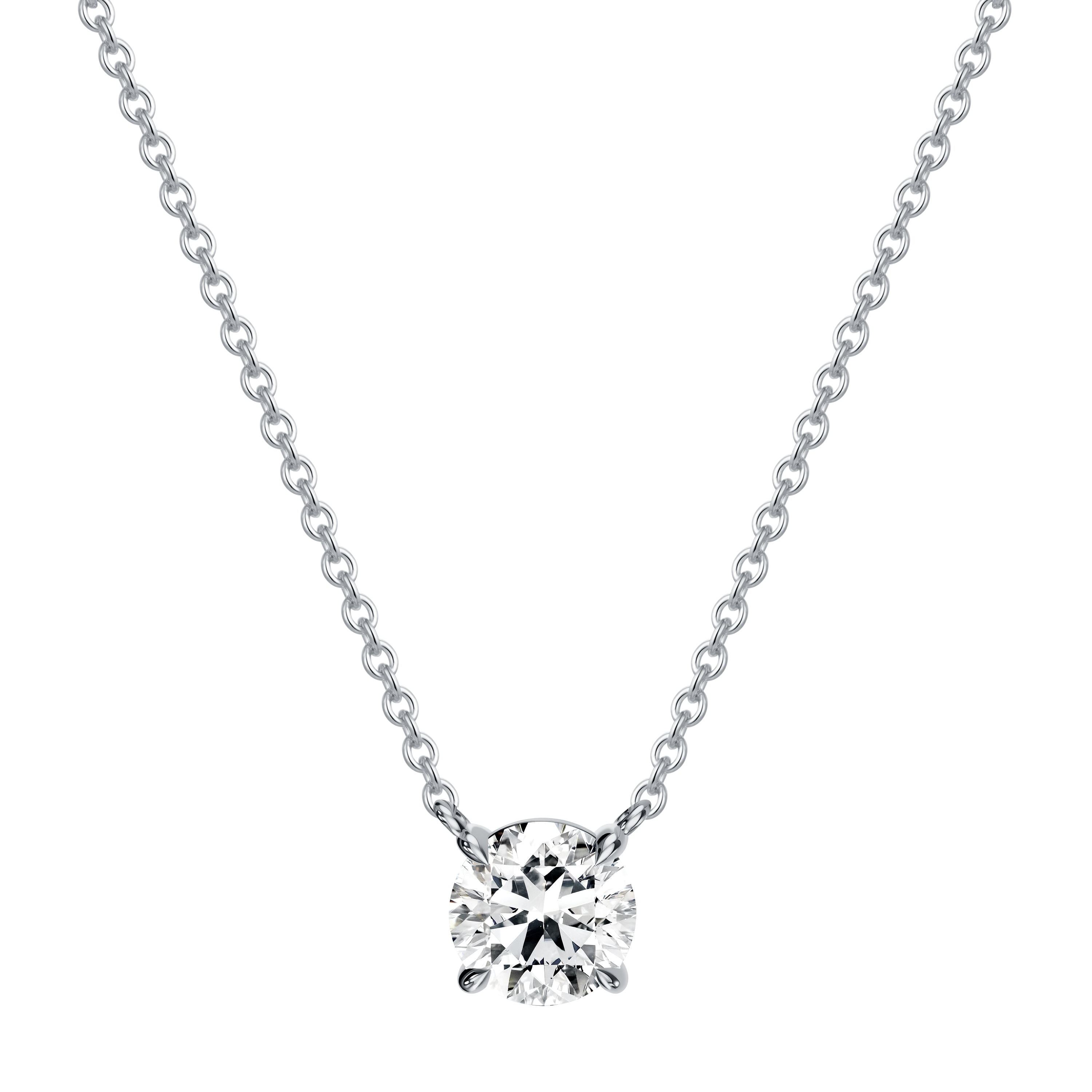 14K white gold necklace featuring a round lab-created diamond mounting