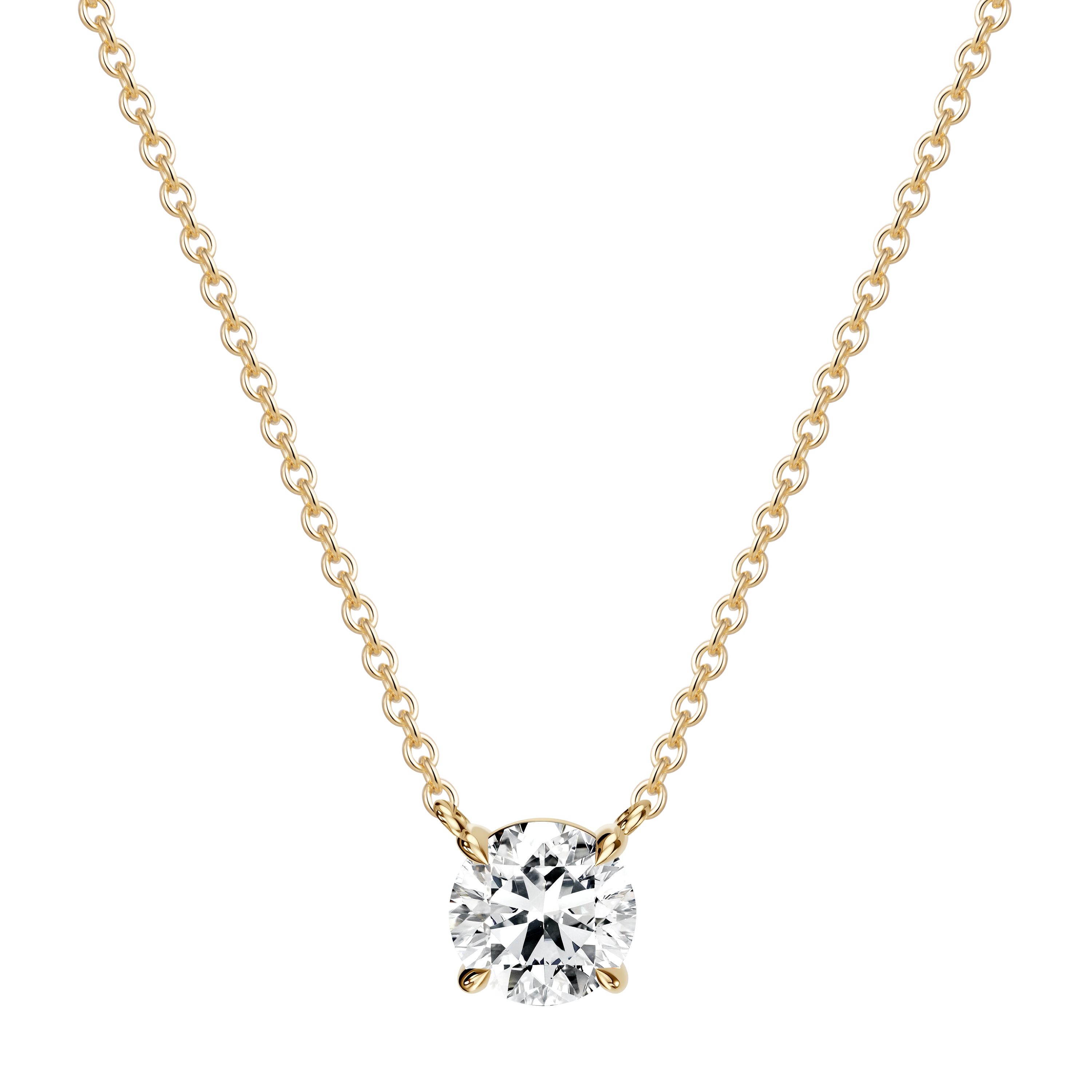 14K yellow gold necklace featuring a round lab-created diamond mounting