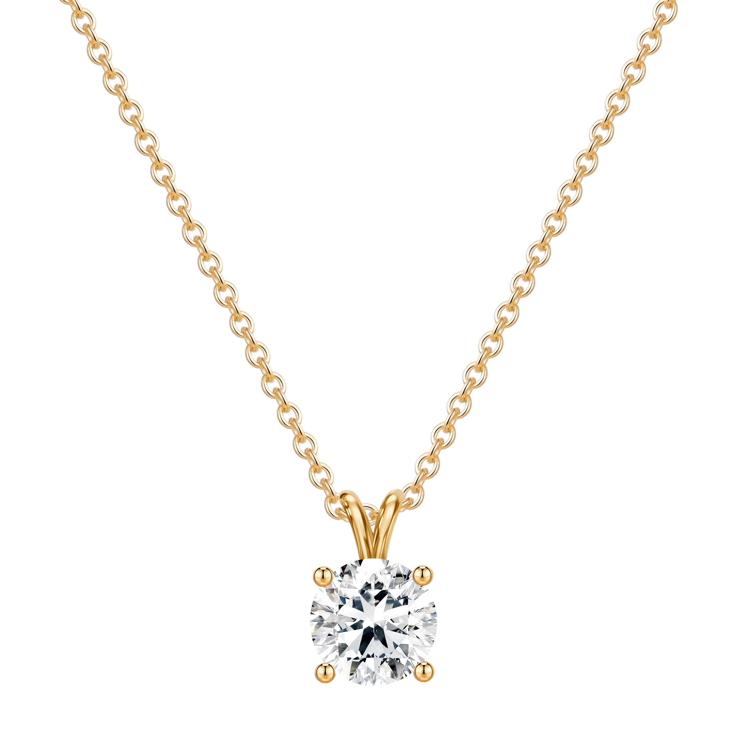 14K yellow gold necklace featuring a round lab diamond mounting