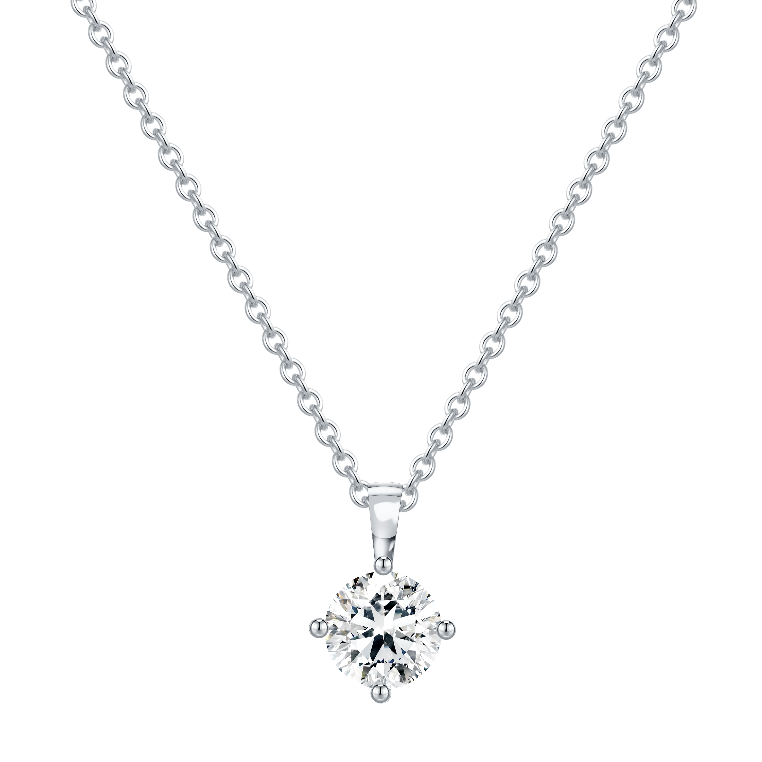 14K white gold necklace featuring a round lab diamond mounting.