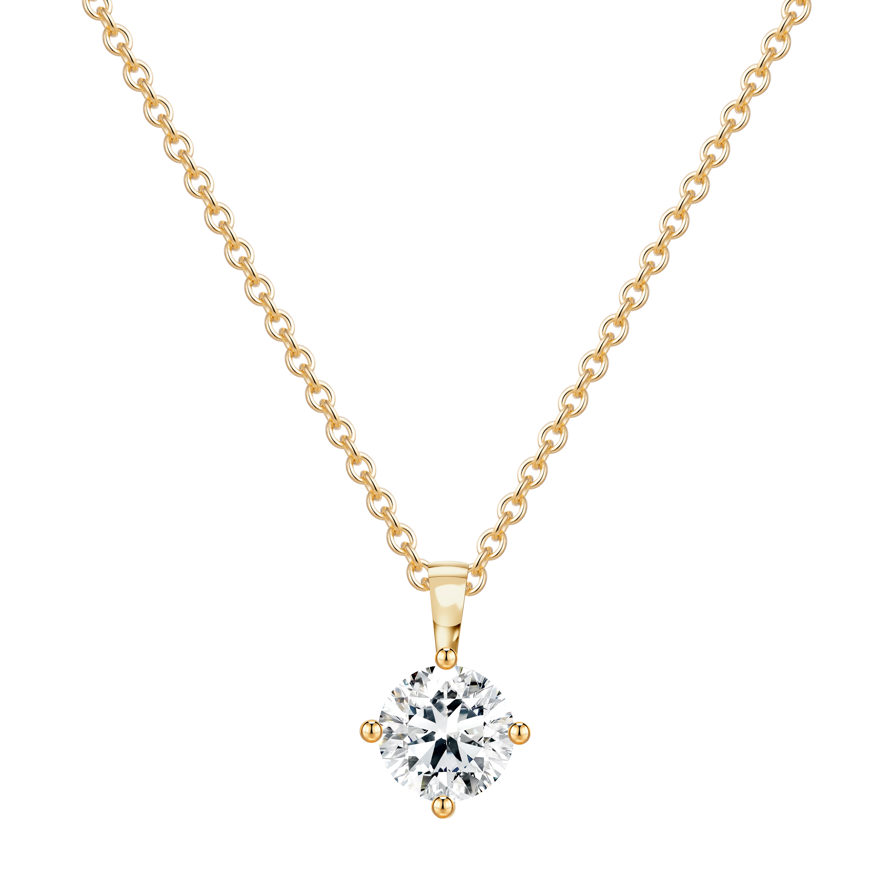 14K yellow gold necklace featuring a round lab diamond mounting.