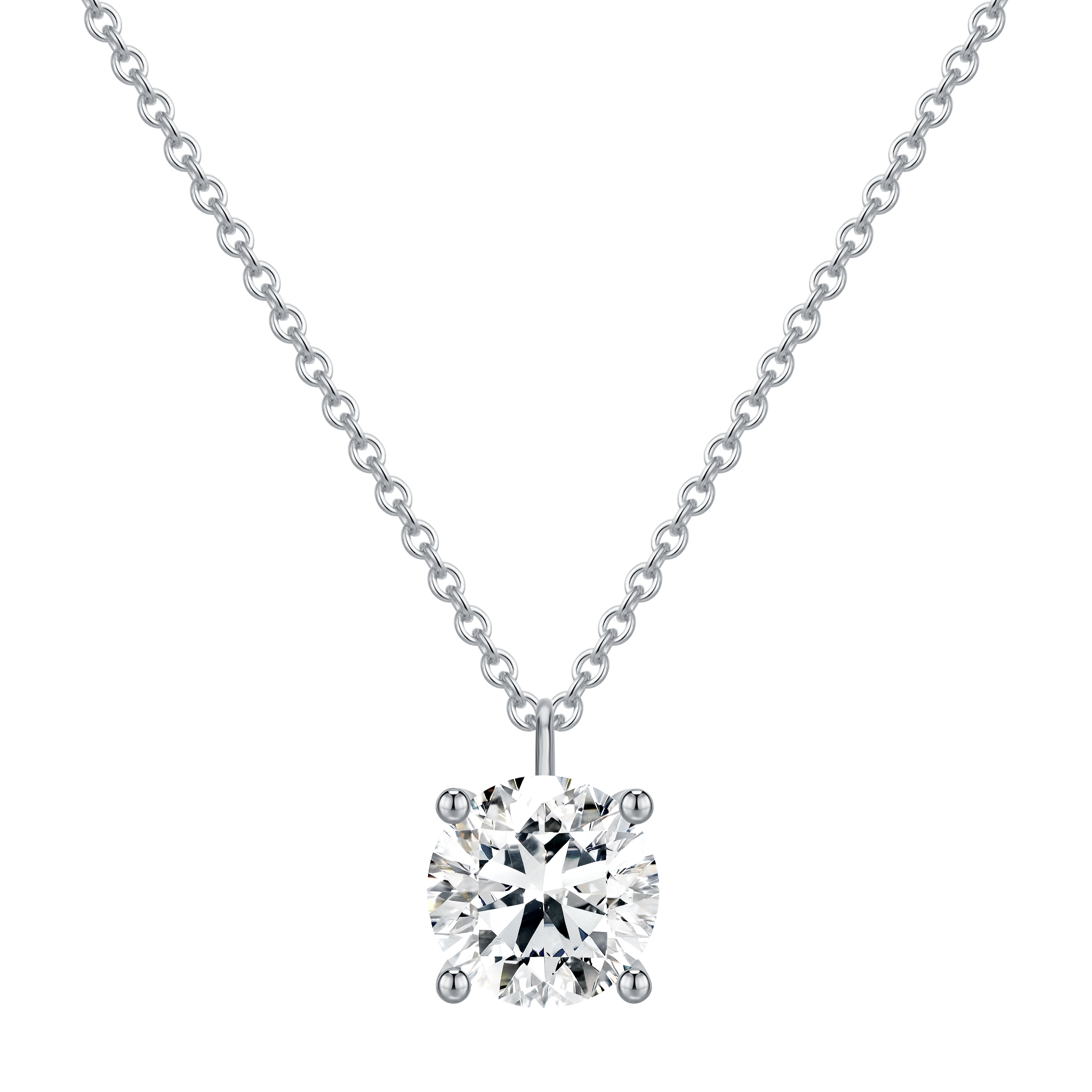 14K white gold necklace featuring a round lab diamond mounting.
