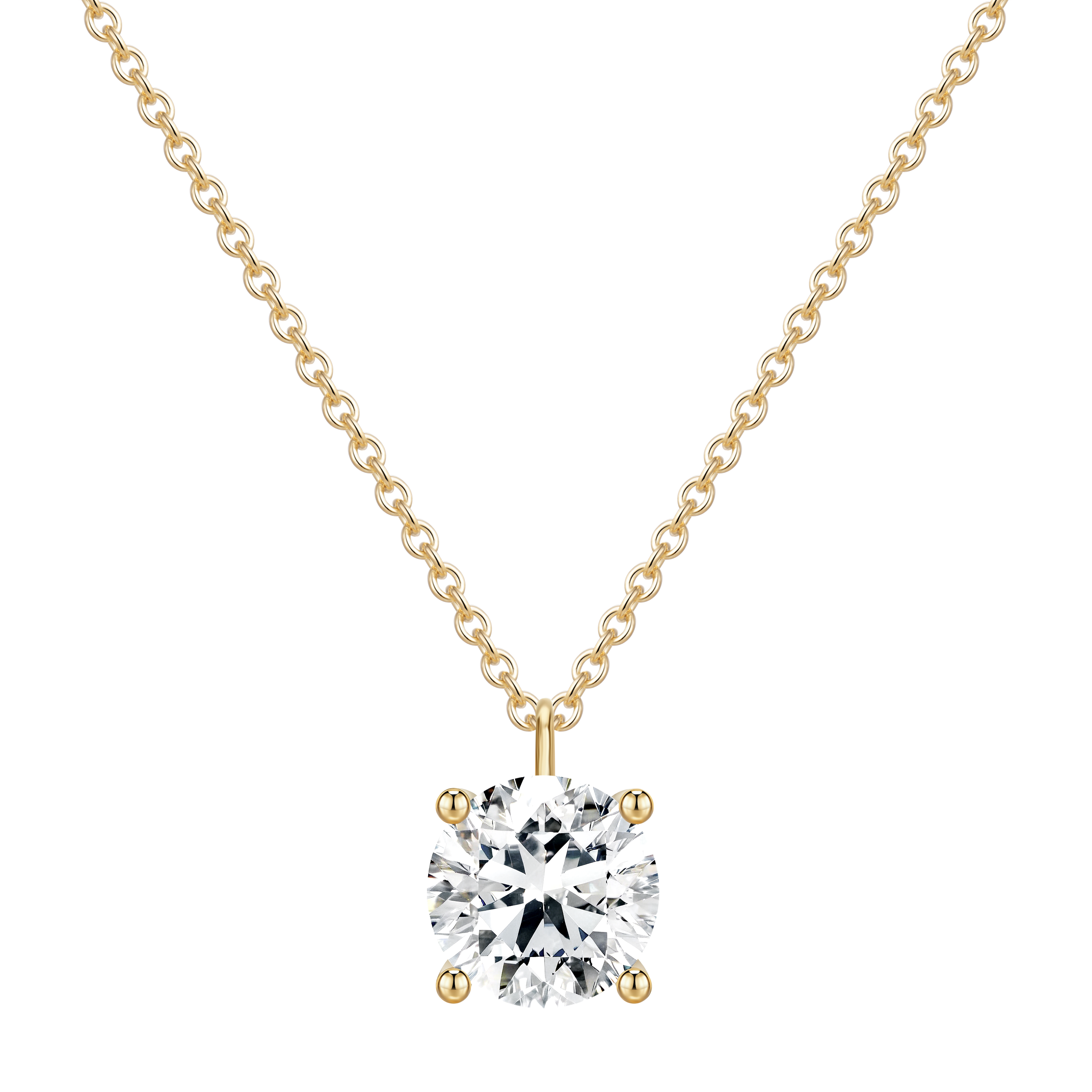 14K yellow gold necklace featuring a round lab diamond mounting.