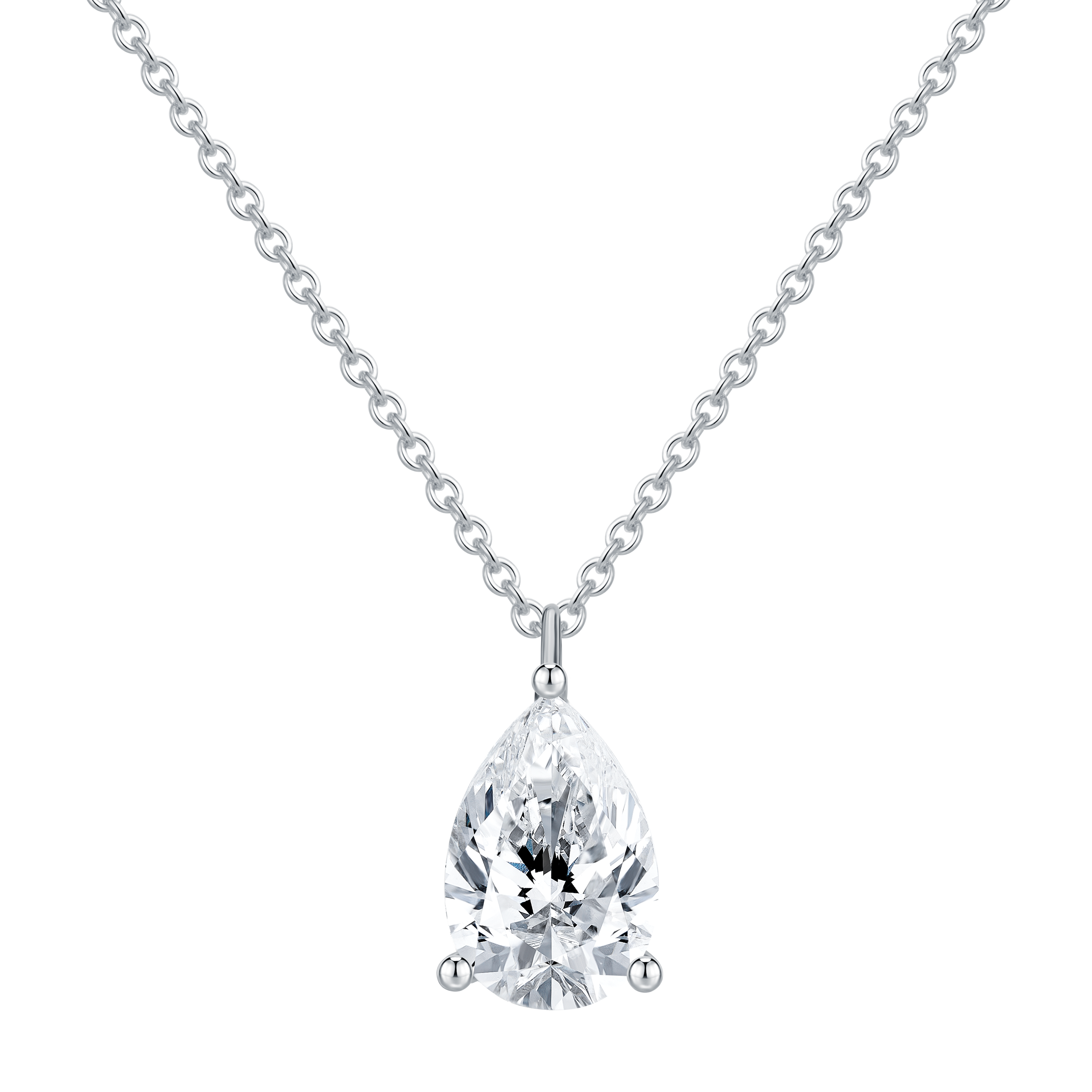 14K white gold necklace featuring a pear shape lab diamond mounting. SC-P10100-P246-W
