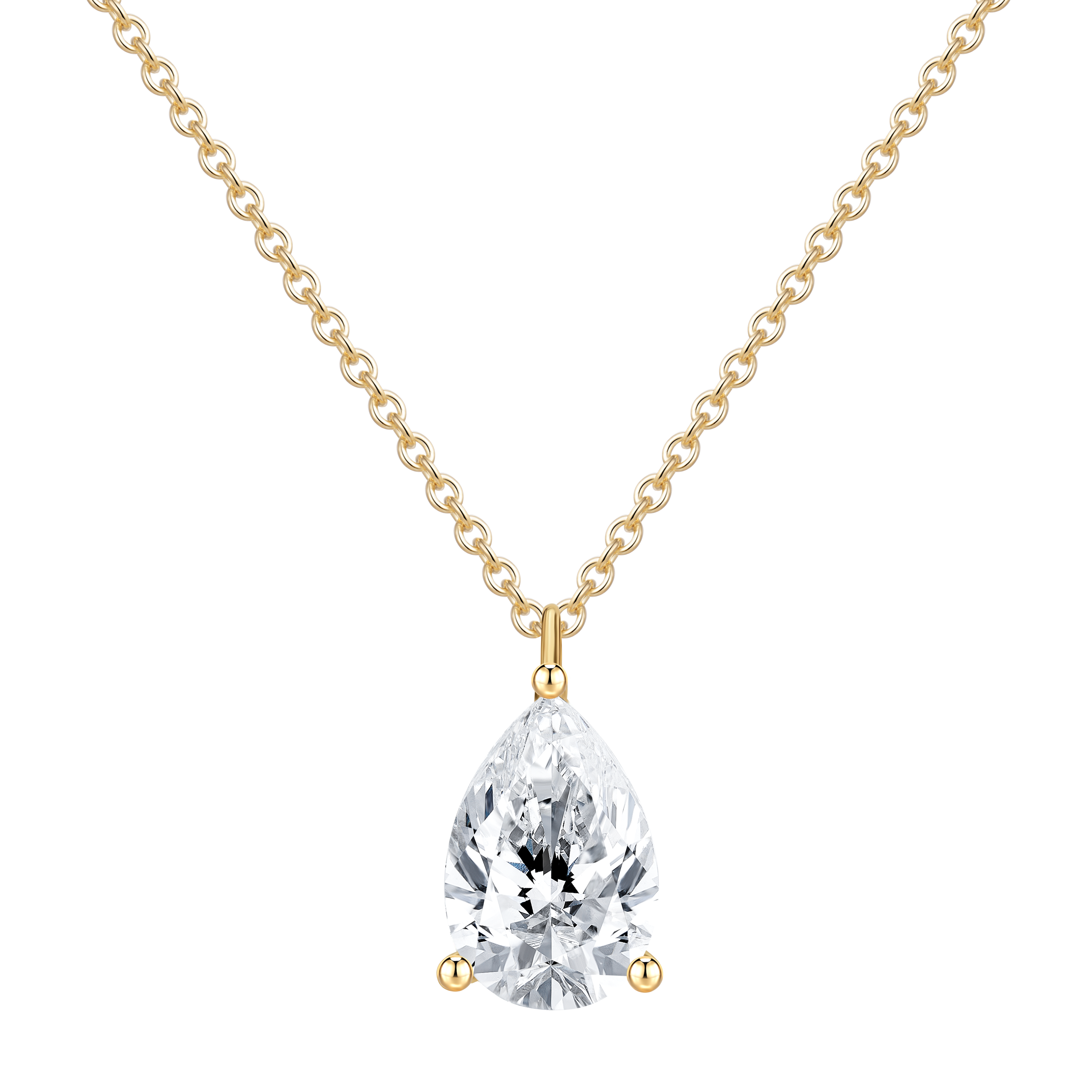 14K yellow gold necklace featuring a pear lab diamond mounting