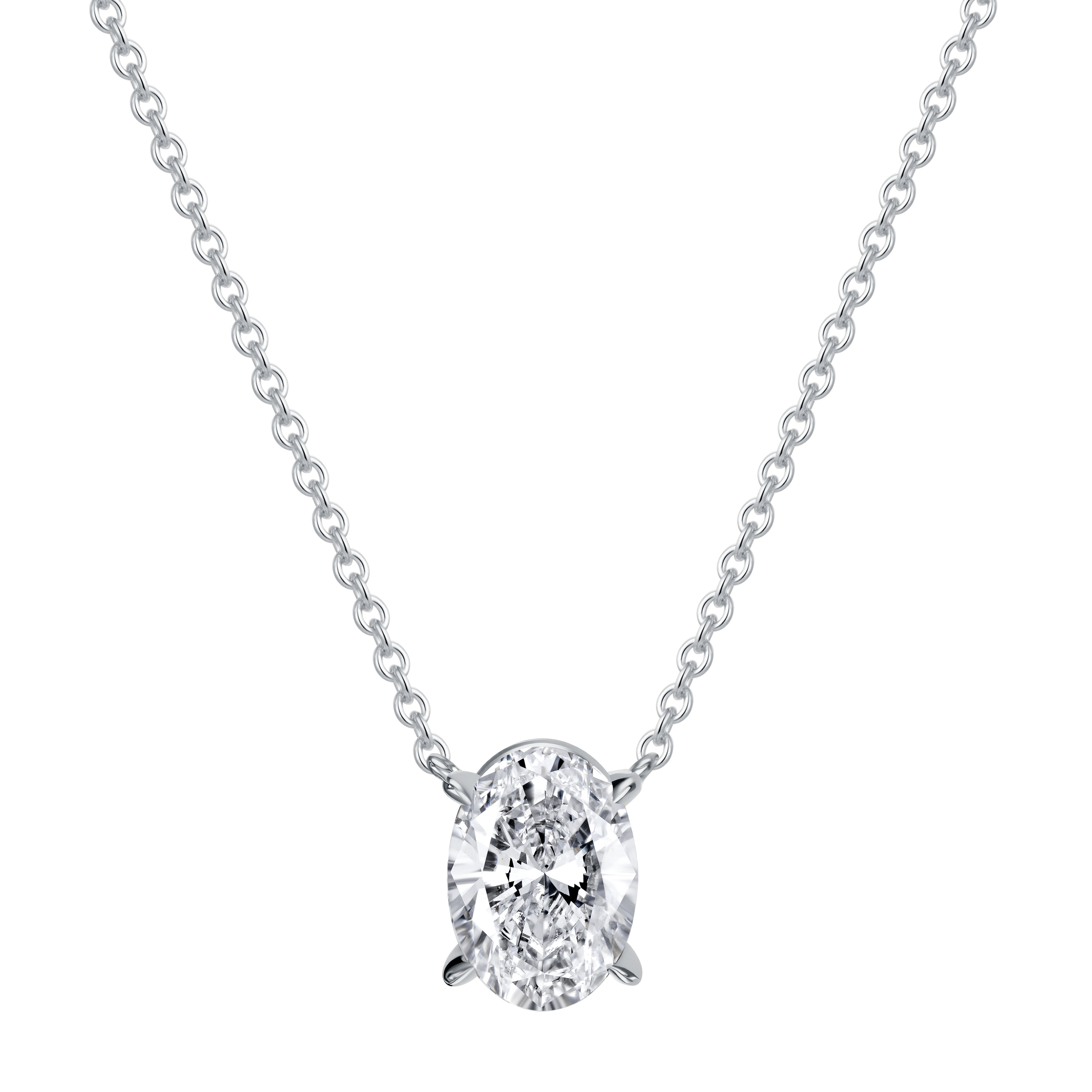 14K white gold necklace with oval lab grown diamond mounting