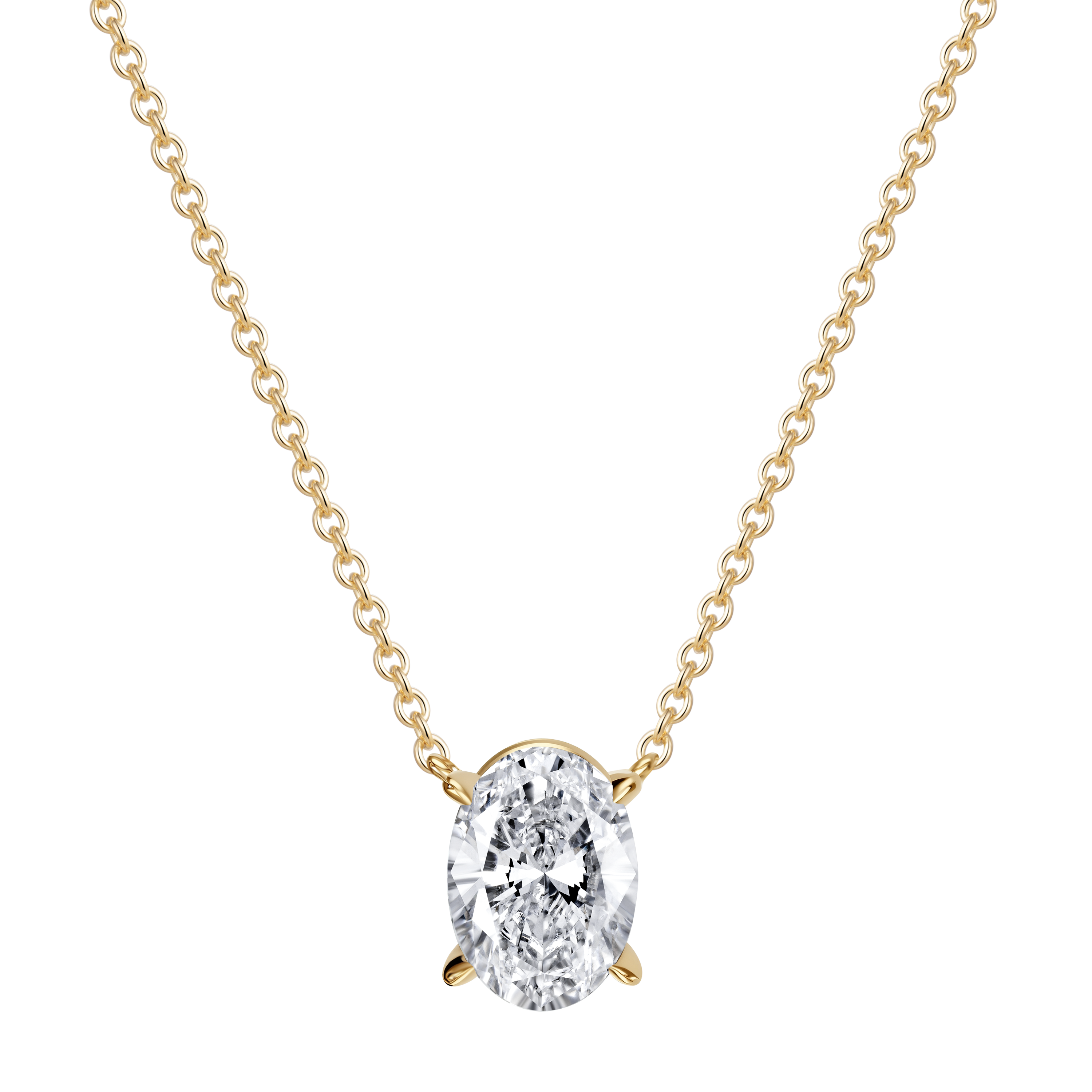 14K yellow gold necklace with oval lab grown diamond mounting