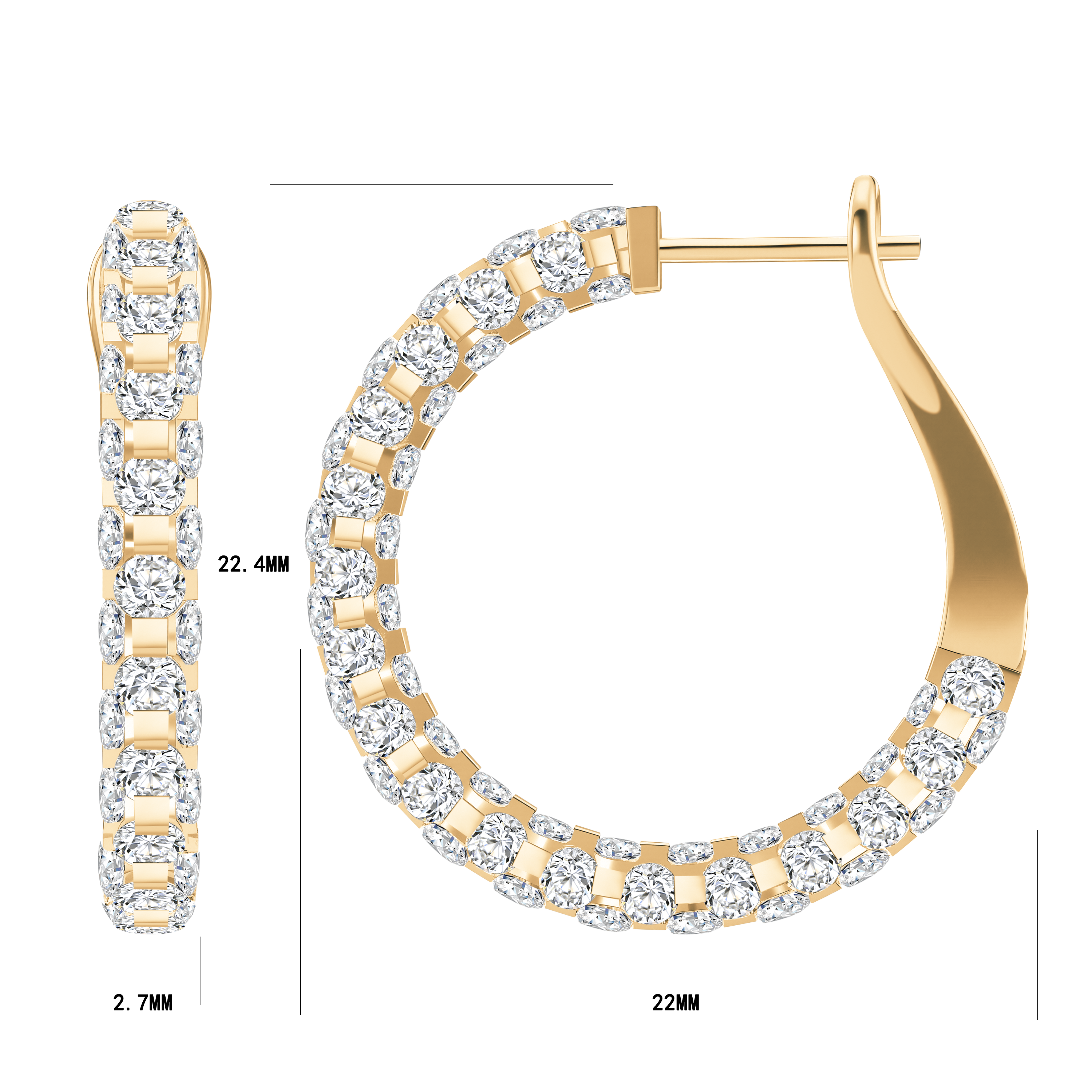 14K yellow gold earrings, featuring 136 pieces of lab-grown diamonds